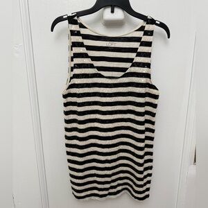 Ann Taylor Loft Black and Cream Striped Sequined Tank Top Size Small